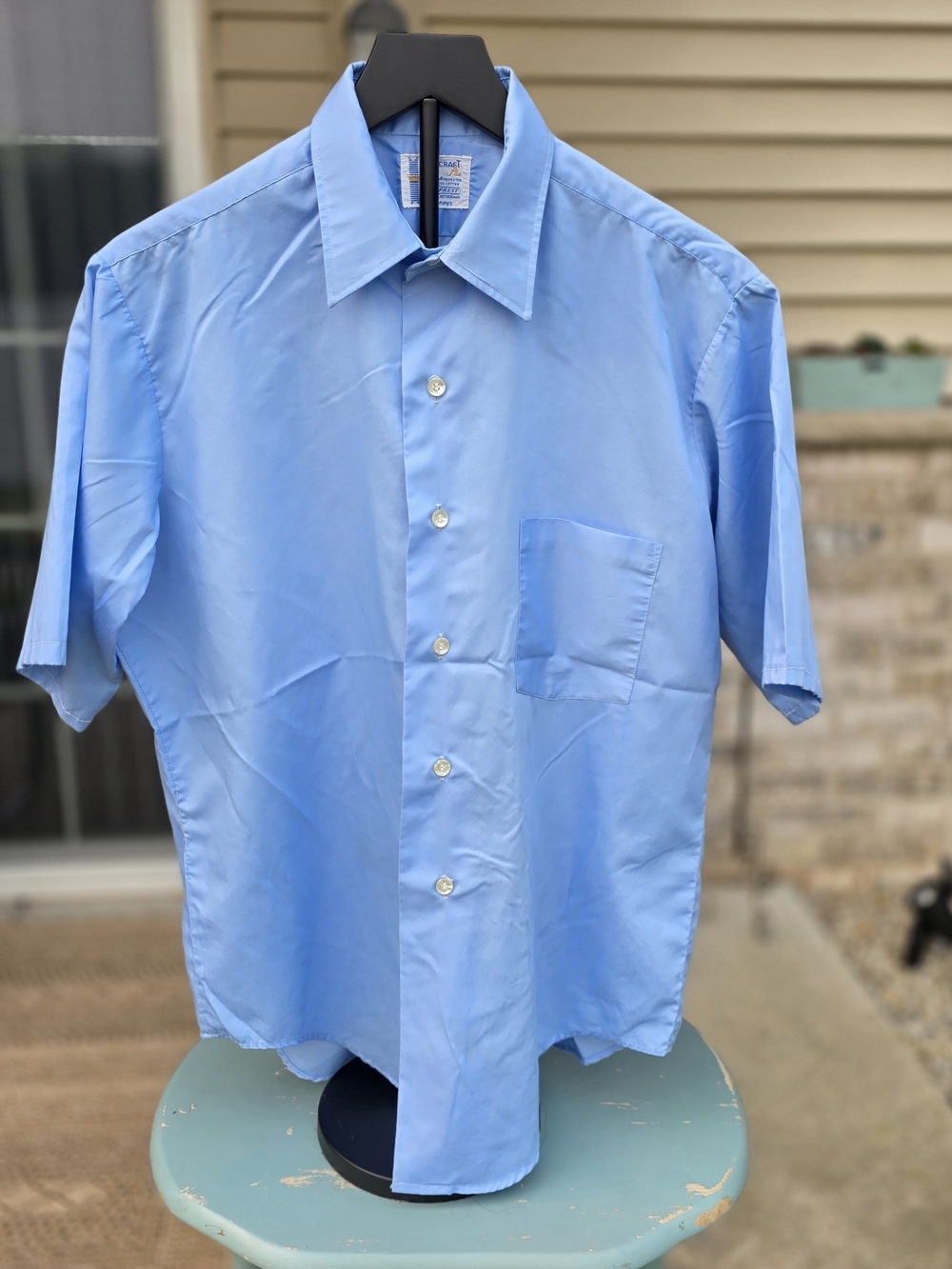 Vintage Towncraft Penn Prest Blue Short Sleeve Button Up Shirt L